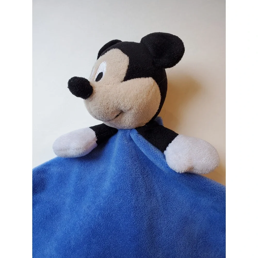 Disney‎ Baby Mickey Mouse Plush Security Blanket Lovey Blue Red Stitching Satin
